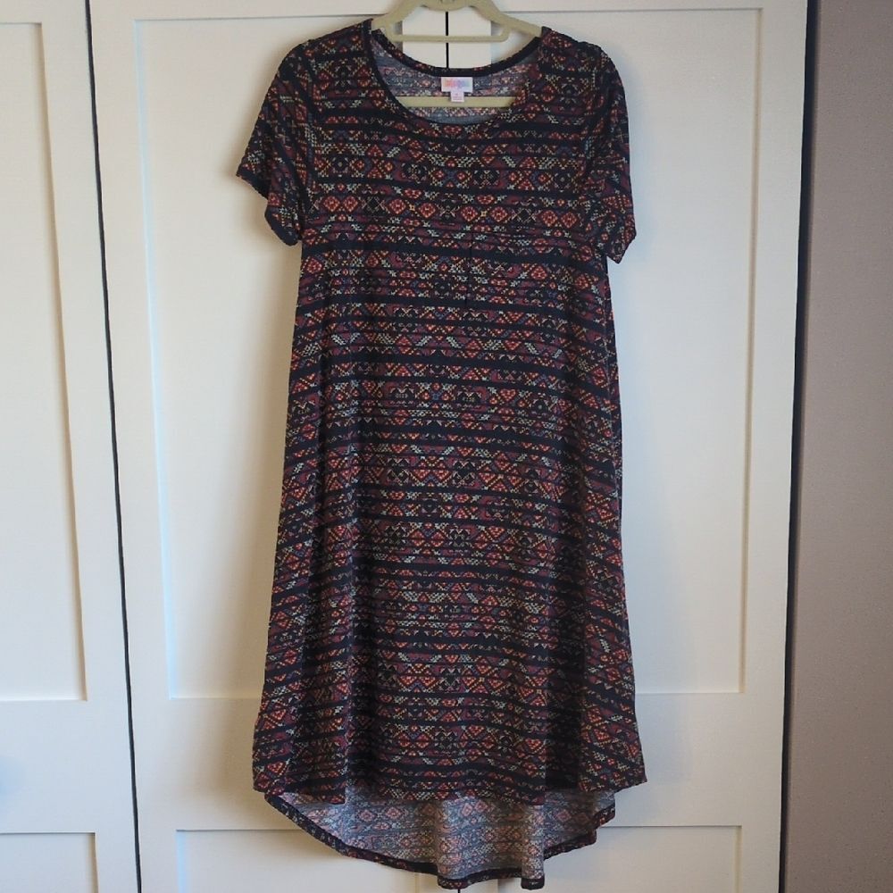 LuLaRoe High Low Dress Size S Multicolor Aztec Print Boho Southwest